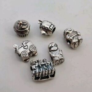 Lot of 6 Sterling Silver PANDORA Charms Beads Different Designs 2 w Gold Accents